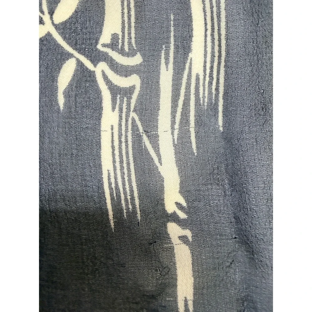 Vintage Sheer Black & Cream Bamboo Print Long Scarf Chiffon Zen Dark Academia